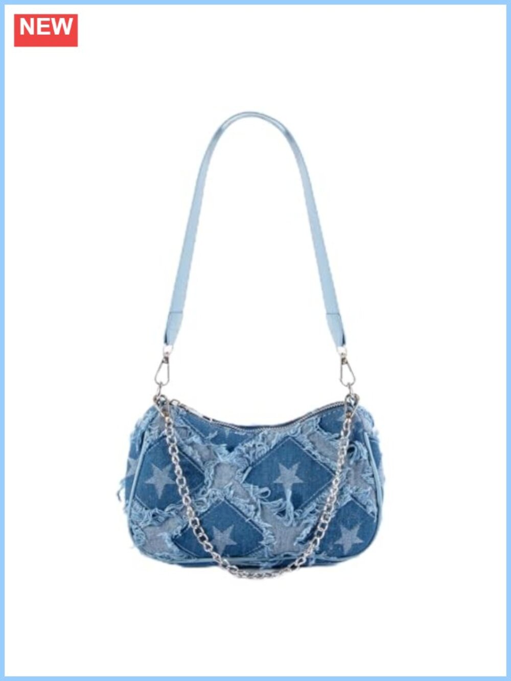 Y2K Denim Star Embroidered Mini Purse with Chain Strap